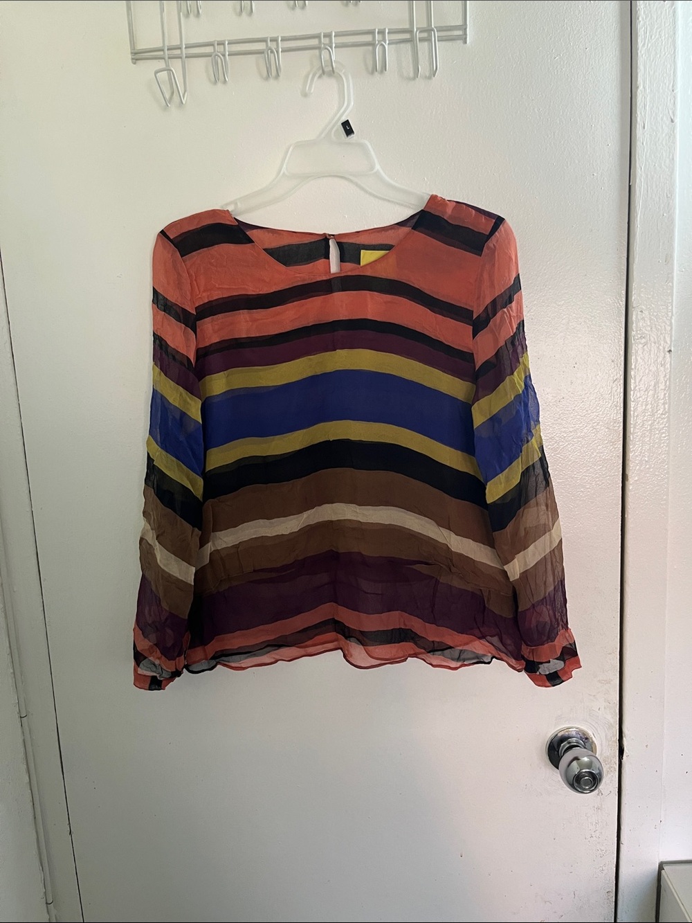 Maeve Striped Long-Sleeve Chiffon Blouse - Multicolor